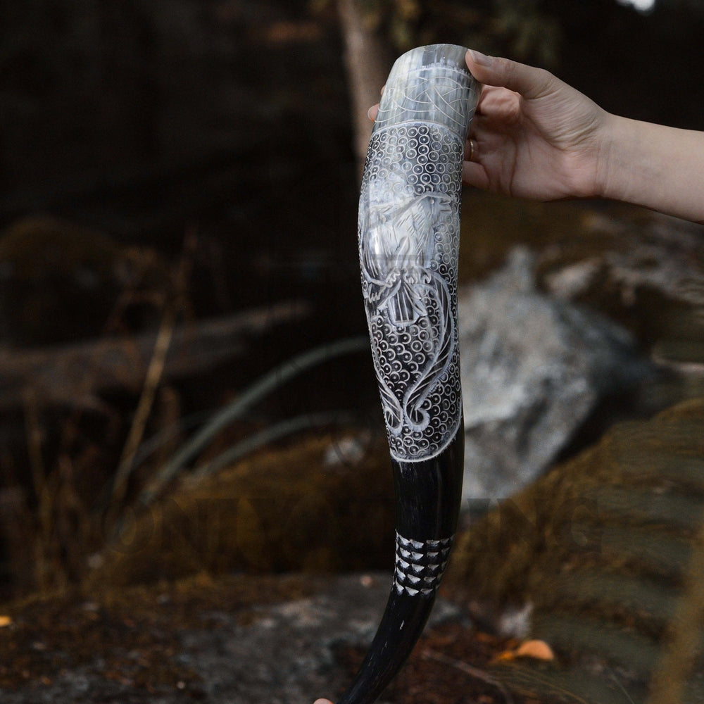 Handcrafted Drinking Horn with Metal Stand