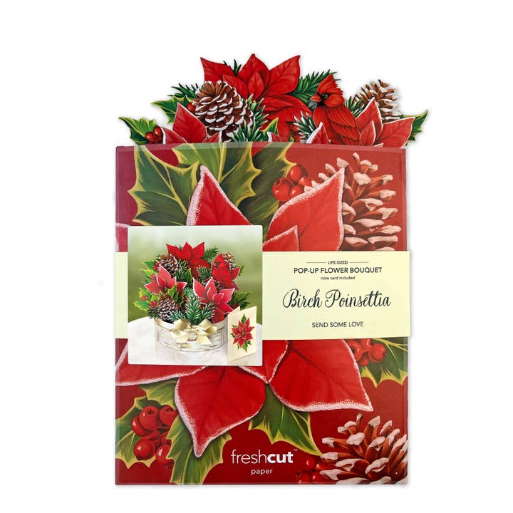 A Pop-Up Large Birch Poinsettia Holiday Card