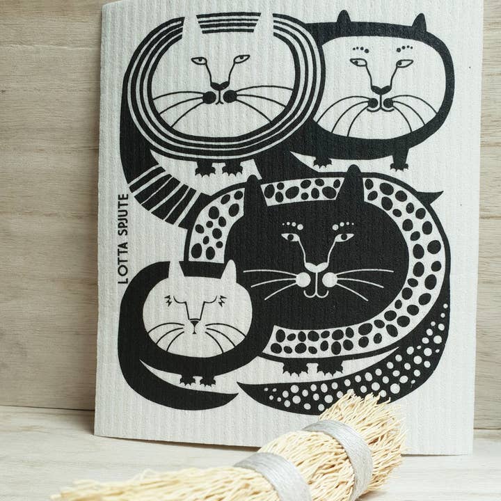 Dish Cloth - Cat Friends B&W