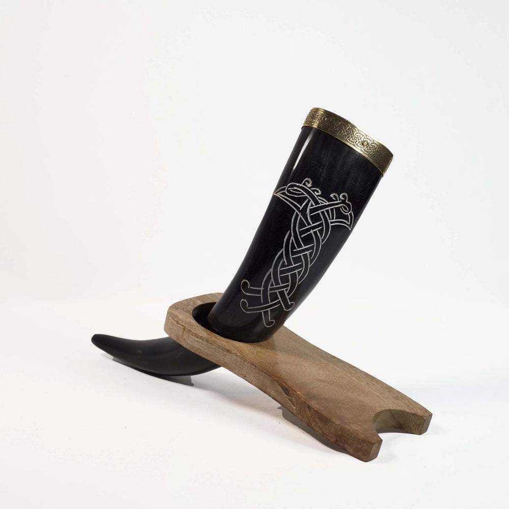 Viking Drinking Horn with Wooden Stand