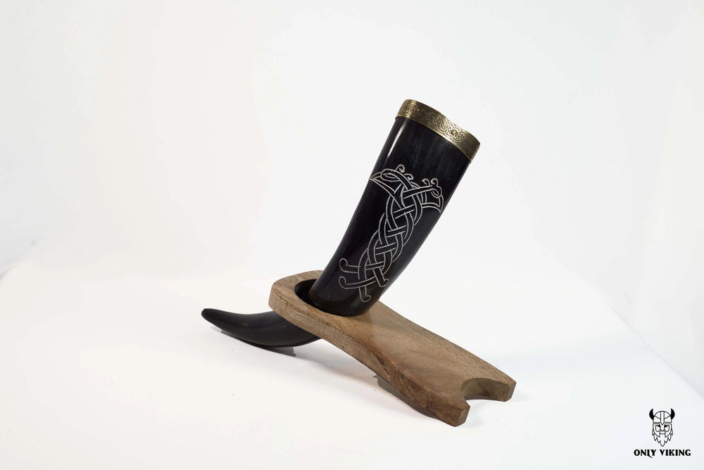 Viking Drinking Horn with Wooden Stand