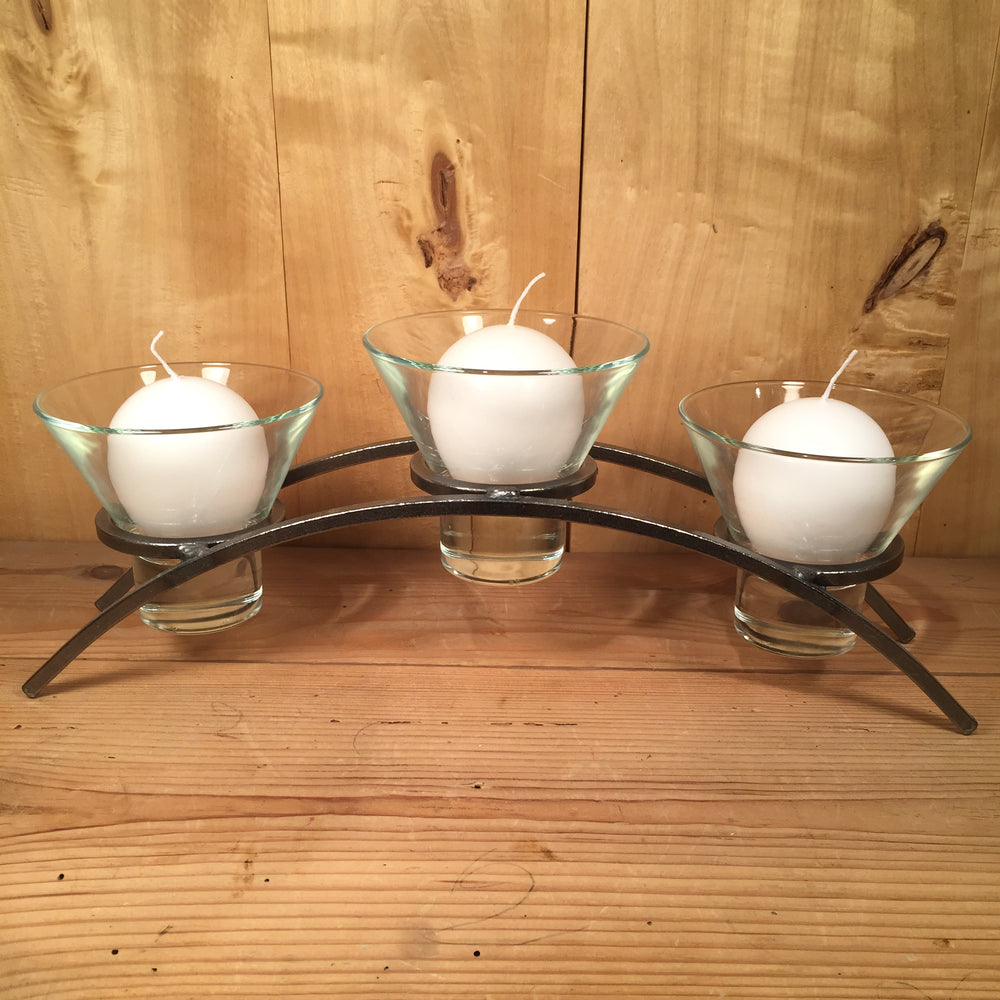 Iron Candleholder Arch w/ 3 "Leif" glass cups