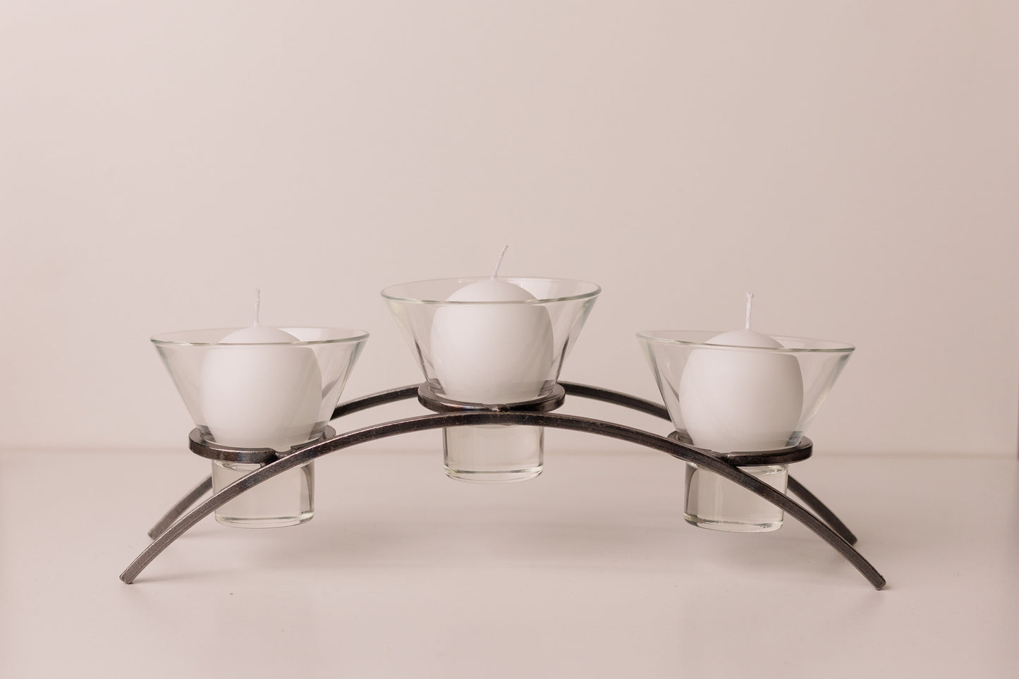 Iron Candleholder Arch w/ 3 "Leif" glass cups