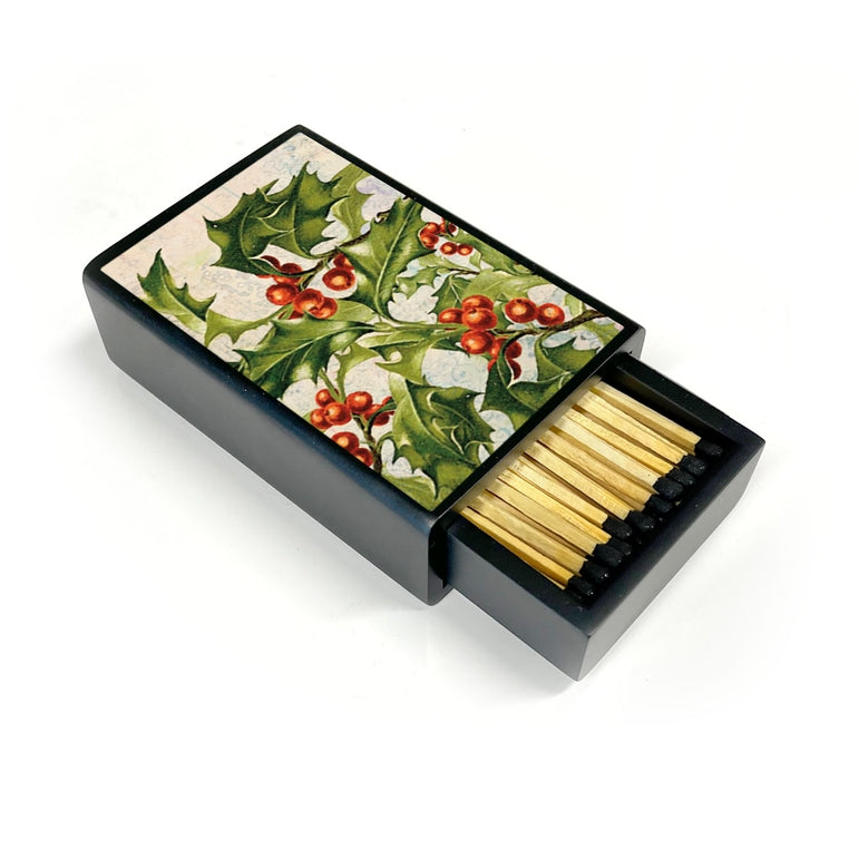 Matches / Long- Holly Holiday Winter Motif Slide Box