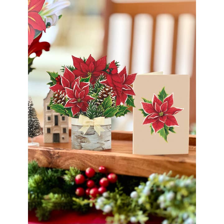 A Pop-Up Mini Birch Poinsettia Card