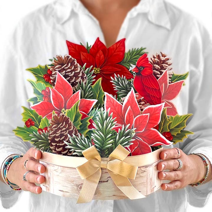 A Pop-Up Large Birch Poinsettia Holiday Card