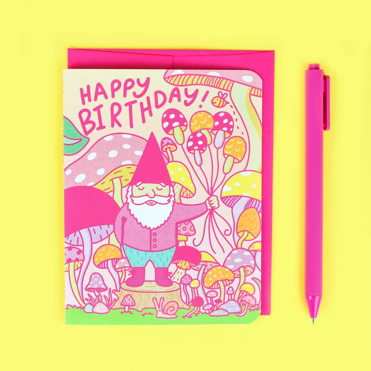 Woodland Gnome Fairy Mushroom Birthday- Greeting Card