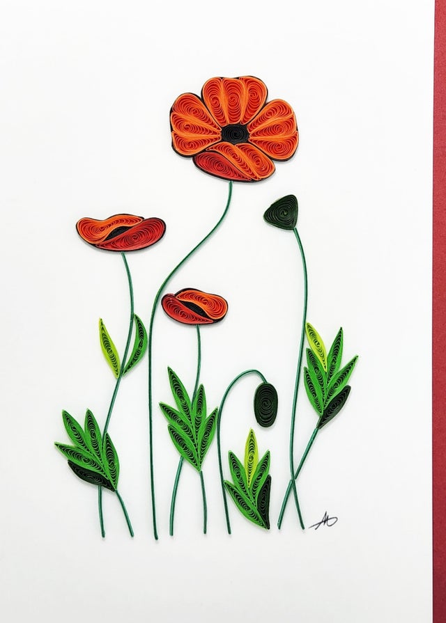 Poppy Flower - Hand Rolled Greeting Card