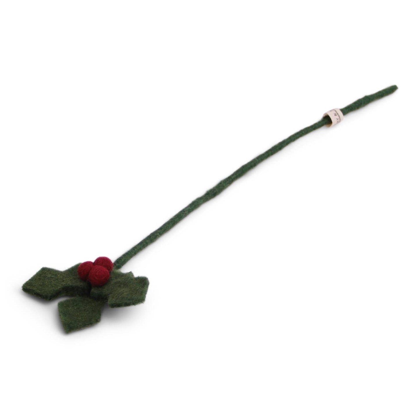 Hand Felted Holly Branch with Dk Red Berries