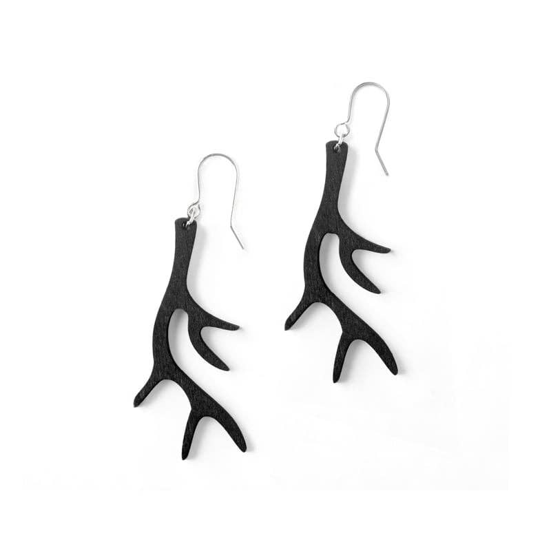 Antler Wooden Earrings / Black