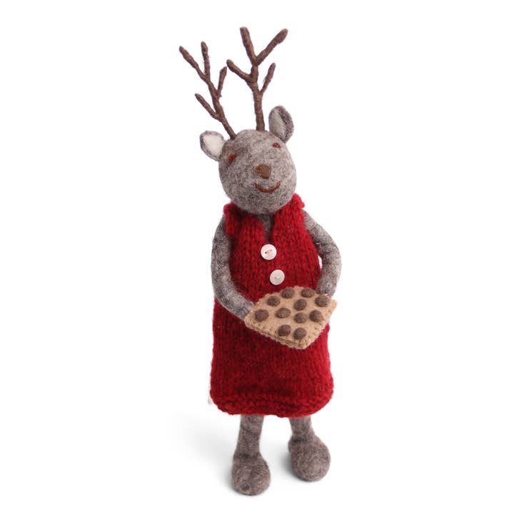 14" Hand Felted Big Grey Girly Deer with Baking Tray