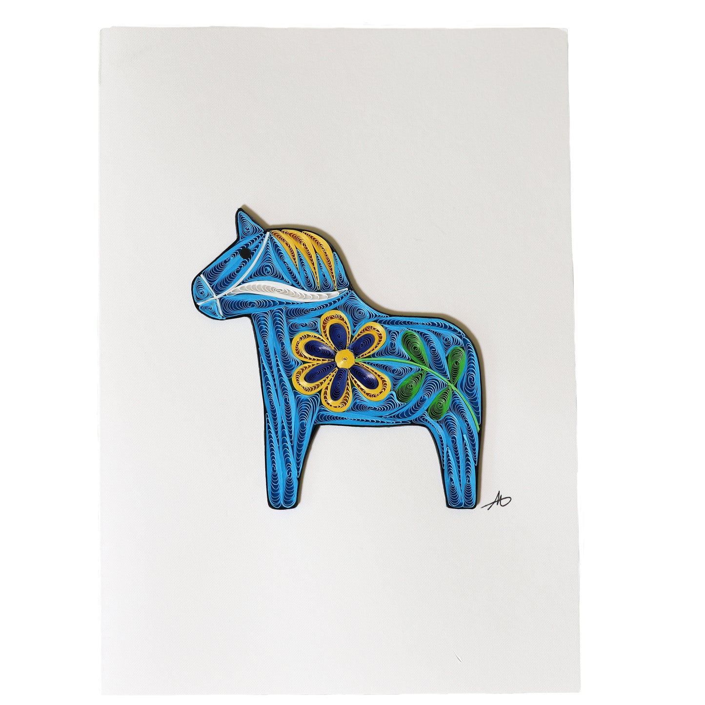 Blue Dala Horse - Hand Rolled Greeting Card