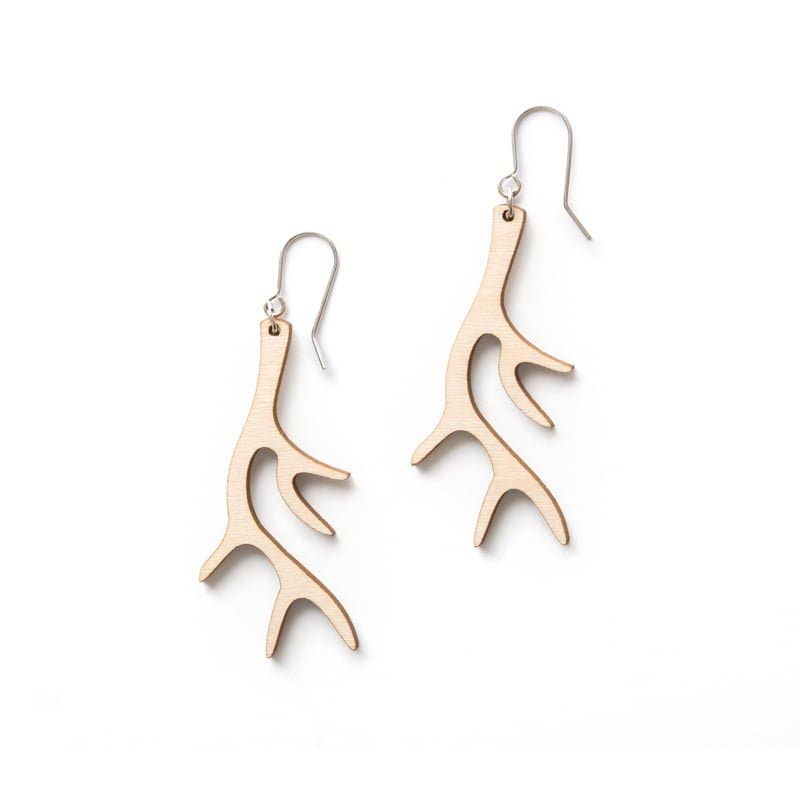 Antler Wooden  Earrings / Natural