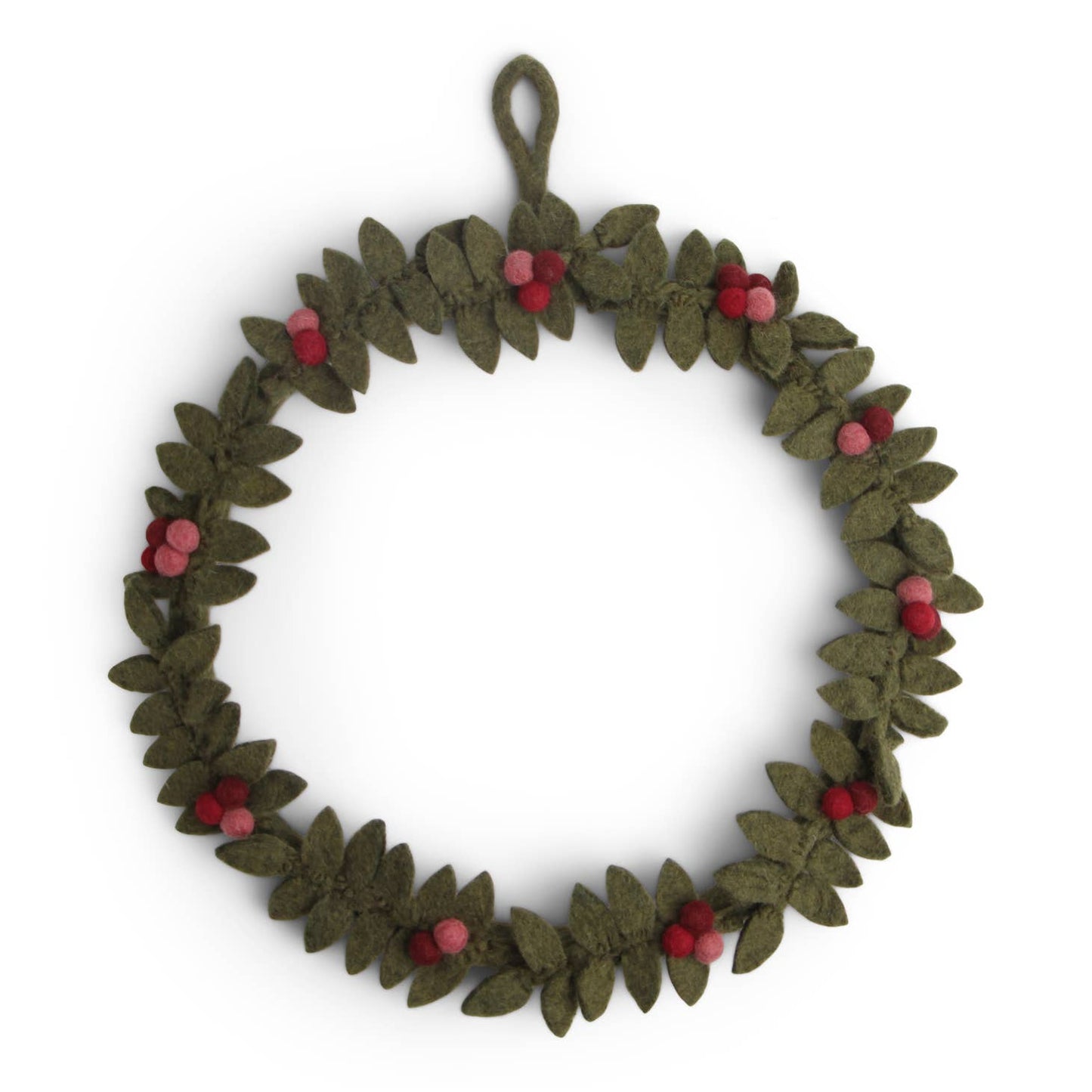 SALE! Hand Felted Green Wreath with Red Berries