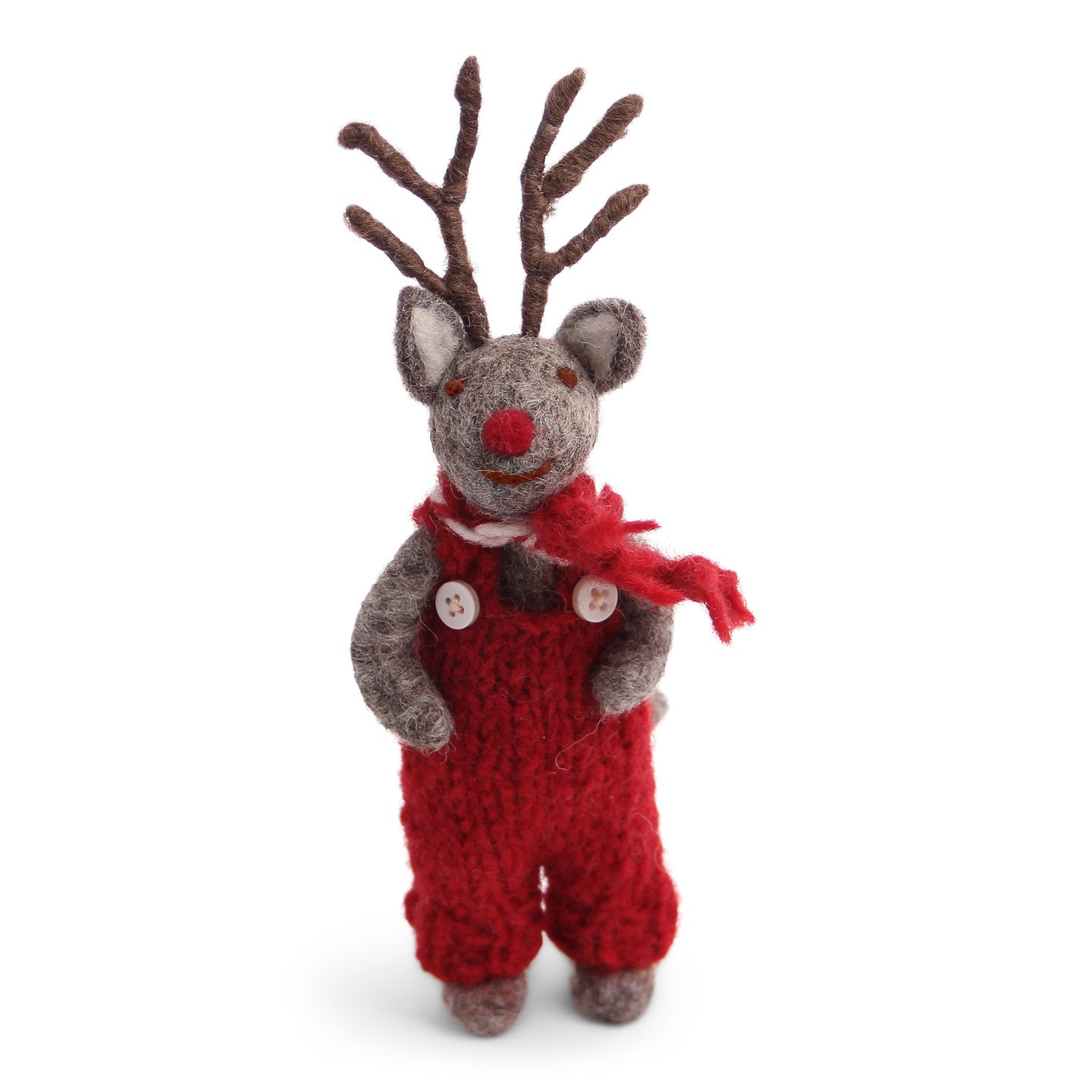 Hand Felted Grey Rudolf with Red Pants Ornament